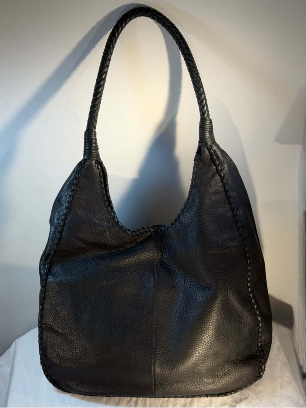 Black Leather Hobo Shoulder Bag